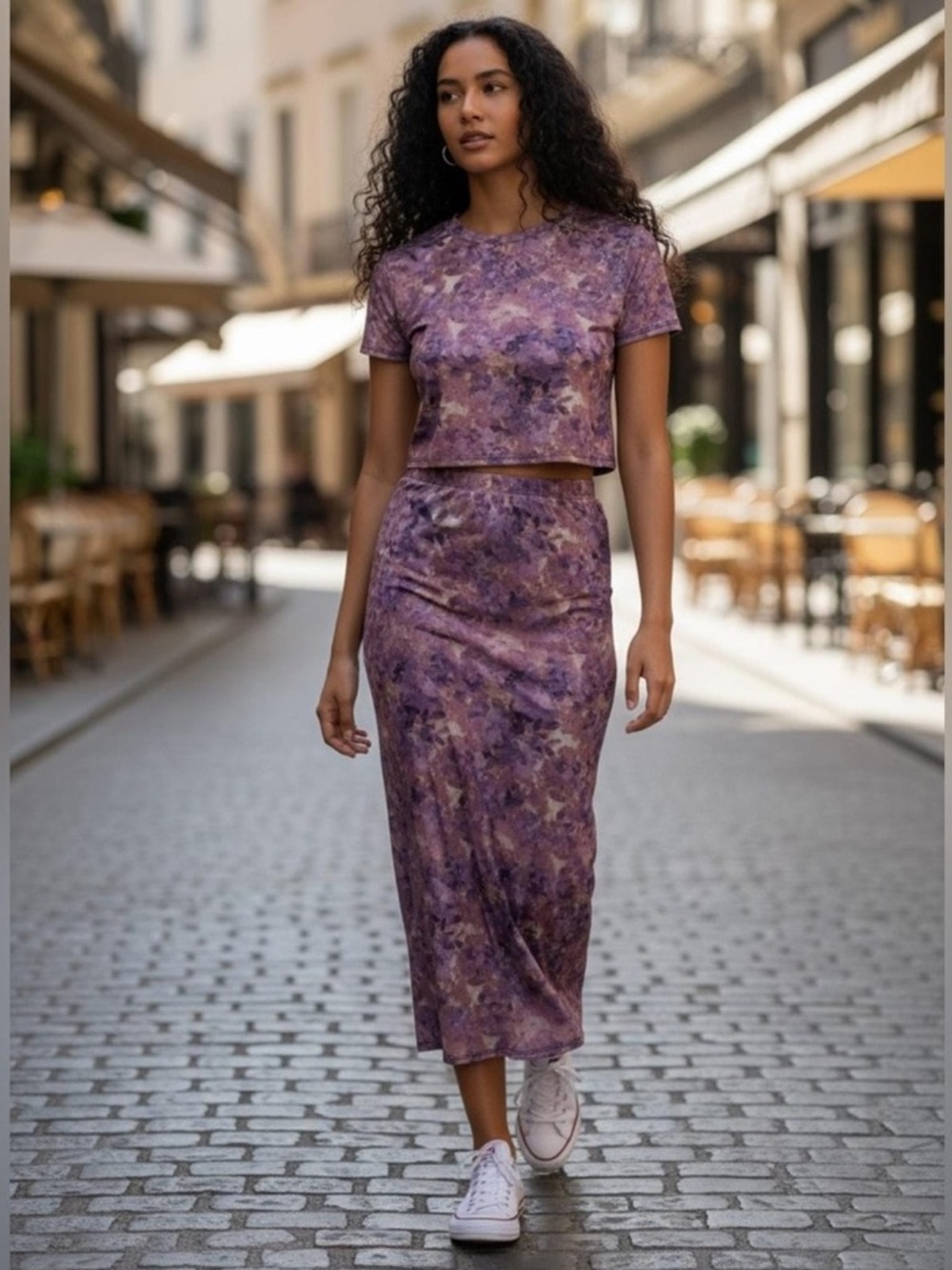 No Boundaries Crop Top Midi Skirt Set Marbled Print